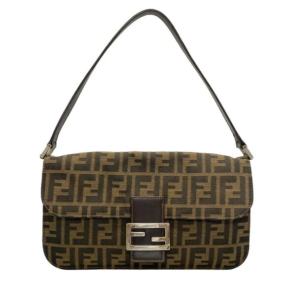 Auth FENDI Mamma bucket / Zucchino pattern - Black Beige Dark Brown Jacquard - Picture 1 of 16